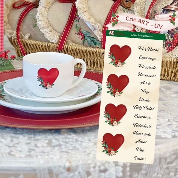 Adesivo Crie Arte-UV - Natal - Corações e Palavras (Transfer de Louça) Adesivo Crie Arte-UV - Natal - Corações e Palavras (Transfer de Louça)