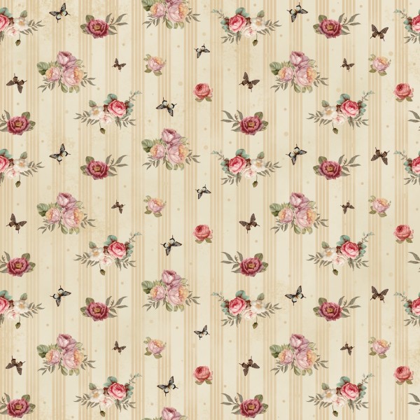 C04814-01 - Tecido Tricoline Digital CASA ACONCHEGANTE - Floral Listras FD Bege - MT
