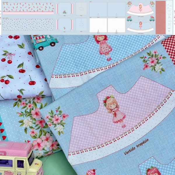 C99182 - Painel de Vestido Digital Boneca Comigo CEREJA