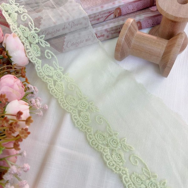 RN131 - Renda de Tule Candy Colors VERDE (LARGURA - 9cm) RN131 - Renda de Tule Candy Colors VERDE (LARGURA - 9cm)