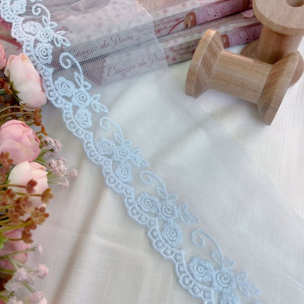 RN133 - Renda de Tule Candy Colors AZUL (LARGURA - 9cm) RN133 - Renda de Tule Candy Colors AZUL (LARGURA - 9cm)