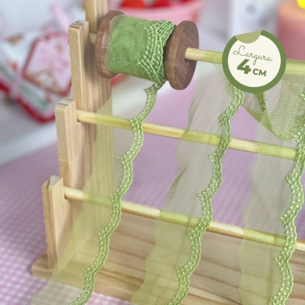 RN553 - Renda de Tule Tingida VERDE FRUIT - Fina (LARGURA - 4cm)