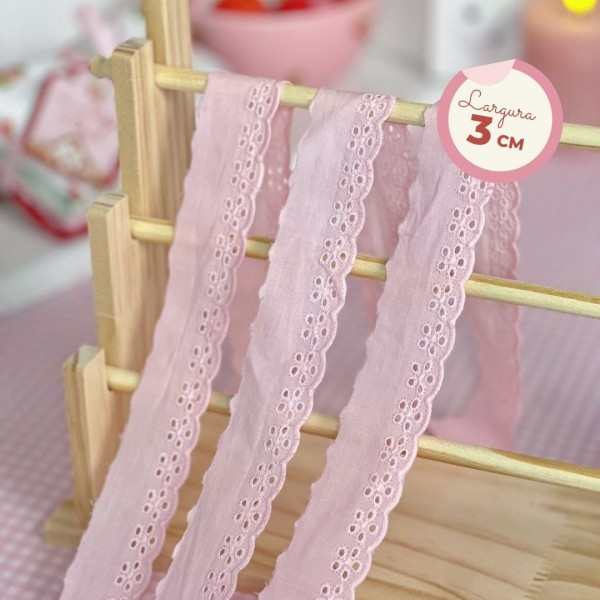 RN560 - Bordado Inglês Fino ROSA FRUIT (LARGURA - 3cm)