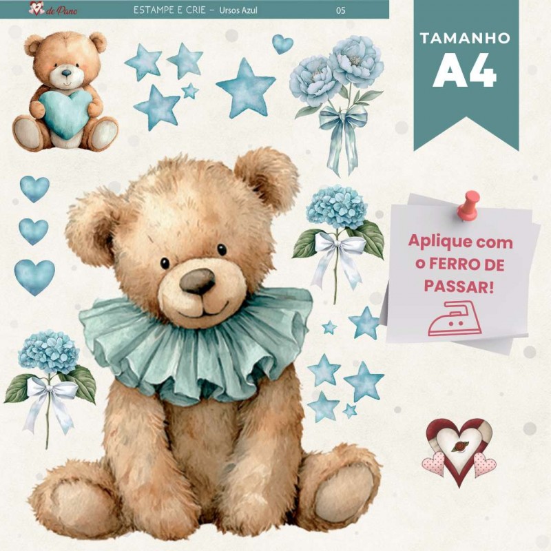 Urso Azul - 05 - Estampe e Crie GG Urso Azul - 05 - Estampe e Crie GG